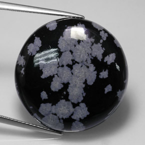 26.71 ct Multicolor Snowflake Obsidian Gemstone, Snowflake Obsidian Gem in Round Cabochon Shape for Sale.