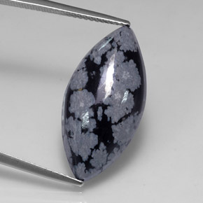 9.87 ct Black Snowflake Obsidian Gemstone, Snowflake Obsidian Gem in Marquise Cabochon Shape for Sale.