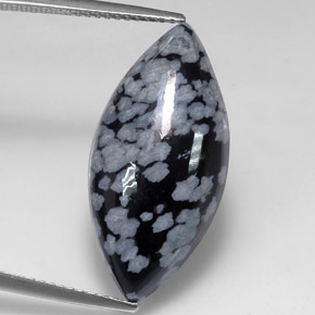 10.14 ct Black Snowflake Obsidian Gemstone, Snowflake Obsidian Gem in Marquise Cabochon Shape for Sale.