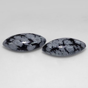 21.61 ct Black Snowflake Obsidian Stone, Natural Snowflake Obsidian in Marquise Cabochon Shape for Sale