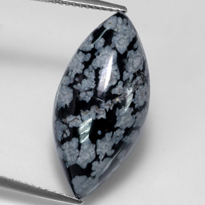 9.88 ct Multicolor Snowflake Obsidian Gemstone, Snowflake Obsidian Gem in Marquise Cabochon Shape for Sale.