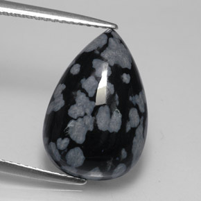 6.26 ct Multicolor Snowflake Obsidian Gemstone, Snowflake Obsidian Gem in Pear Cabochon Shape for Sale.