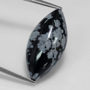 9.82 ct Multicolor Snowflake Obsidian Gemstone, Snowflake Obsidian Gem in Marquise Cabochon Shape for Sale.