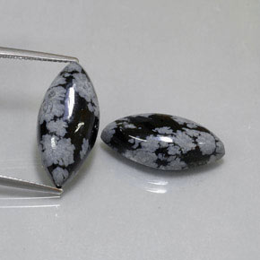 14.49 ct Black Snowflake Obsidian Gemstone, Snowflake Obsidian Gem in Marquise Cabochon Shape for Sale.
