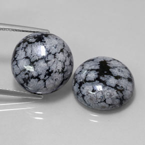18.88 ct Black Snowflake Obsidian Gemstone, Snowflake Obsidian Gem in Round Cabochon Shape for Sale.