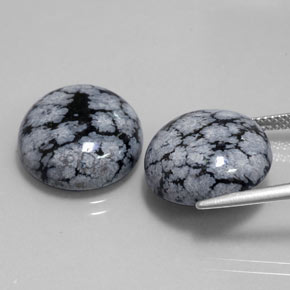 Snowflake Obsidian Gemstone in 15.2 mm Size for Sale, Snowflake Obsidian Stone in Gray-White Black Color