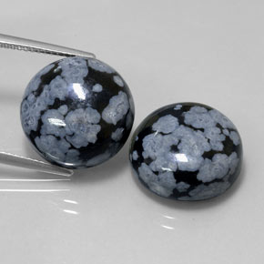 20.39 ct Black Snowflake Obsidian Gemstone, Snowflake Obsidian Gem in Round Cabochon Shape for Sale.