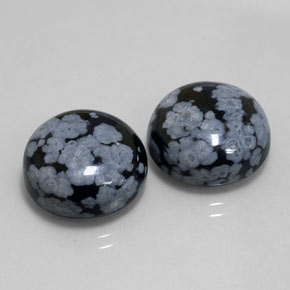 20.39 ct Black Snowflake Obsidian Stone, Natural Snowflake Obsidian in Round Cabochon Shape for Sale