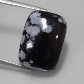 12.25 ct Black Snowflake Obsidian Gemstone, Snowflake Obsidian Gem in Cushion Cabochon Shape for Sale.