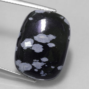 14.24 ct Black Snowflake Obsidian Gemstone, Snowflake Obsidian Gem in Cushion Cabochon Shape for Sale.