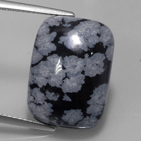 10.02 ct Black Snowflake Obsidian Gemstone, Snowflake Obsidian Gem in Cushion Cabochon Shape for Sale.