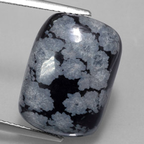 11.41 ct Black Snowflake Obsidian Gemstone, Snowflake Obsidian Gem in Cushion Cabochon Shape for Sale.
