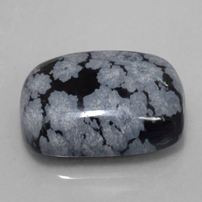 11.41 ct Black Snowflake Obsidian Stone, Natural Snowflake Obsidian in Cushion Cabochon Shape for Sale