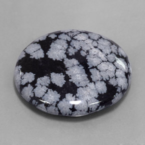 27.54 ct Black Snowflake Obsidian Stone, Natural Snowflake Obsidian in Round Cabochon Shape for Sale