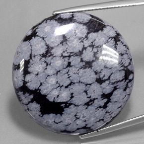 35.88 ct Black Snowflake Obsidian Gemstone, Snowflake Obsidian Gem in Round Cabochon Shape for Sale.