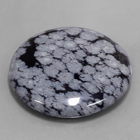 35.88 ct Black Snowflake Obsidian Stone, Natural Snowflake Obsidian in Round Cabochon Shape for Sale