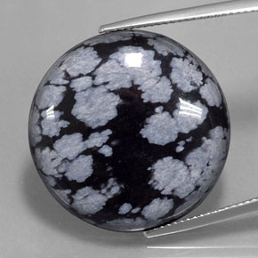 28.36 ct Black Snowflake Obsidian Gemstone, Snowflake Obsidian Gem in Round Cabochon Shape for Sale.