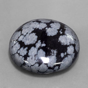 28.36 ct Black Snowflake Obsidian Stone, Natural Snowflake Obsidian in Round Cabochon Shape for Sale