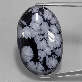 22.37 ct Black Snowflake Obsidian Gemstone, Snowflake Obsidian Gem in Oval Cabochon Shape for Sale.