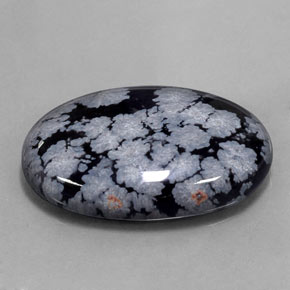 22.37 ct Black Snowflake Obsidian Stone, Natural Snowflake Obsidian in Oval Cabochon Shape for Sale
