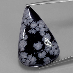 28.43 ct Multicolor Snowflake Obsidian Gemstone, Snowflake Obsidian Gem in Pear Cabochon Shape for Sale.