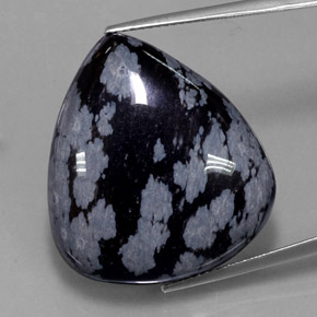34.56 ct Black Snowflake Obsidian Gemstone, Snowflake Obsidian Gem in Pear Cabochon Shape for Sale.