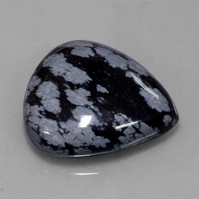 34.56 ct Black Snowflake Obsidian Stone, Natural Snowflake Obsidian in Pear Cabochon Shape for Sale