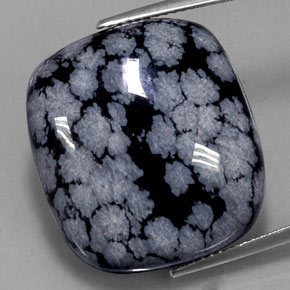 29.46 ct Black Snowflake Obsidian Gemstone, Snowflake Obsidian Gem in Cushion Cabochon Shape for Sale.
