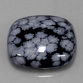 29.46 ct Black Snowflake Obsidian Stone, Natural Snowflake Obsidian in Cushion Cabochon Shape for Sale