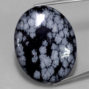 48.46 ct Black Snowflake Obsidian Gemstone, Snowflake Obsidian Gem in Oval Cabochon Shape for Sale.