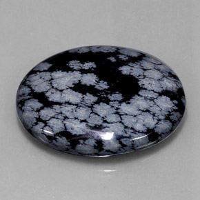 48.46 ct Black Snowflake Obsidian Stone, Natural Snowflake Obsidian in Oval Cabochon Shape for Sale