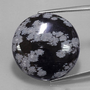 25.93 ct Black Snowflake Obsidian Gemstone, Snowflake Obsidian Gem in Round Cabochon Shape for Sale.