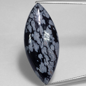 19.75 ct Black Snowflake Obsidian Gemstone, Snowflake Obsidian Gem in Marquise Cabochon Shape for Sale.