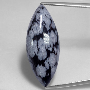 19.85 ct Black Snowflake Obsidian Gemstone, Snowflake Obsidian Gem in Marquise Cabochon Shape for Sale.