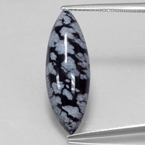 6.42 ct Black Snowflake Obsidian Gemstone, Snowflake Obsidian Gem in Marquise Cabochon Shape for Sale.