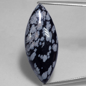 19.40 ct Black Snowflake Obsidian Gemstone, Snowflake Obsidian Gem in Marquise Cabochon Shape for Sale.