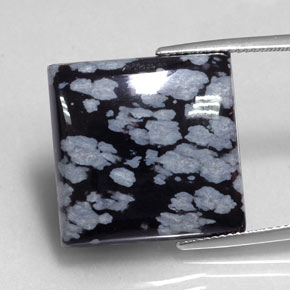20.90 ct Black Snowflake Obsidian Gemstone, Snowflake Obsidian Gem in Square Cabochon Shape for Sale.