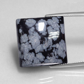 19.17 ct Black Snowflake Obsidian Gemstone, Snowflake Obsidian Gem in Square Cabochon Shape for Sale.