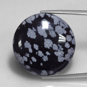 24.99 ct Black Snowflake Obsidian Gemstone, Snowflake Obsidian Gem in Round Cabochon Shape for Sale.