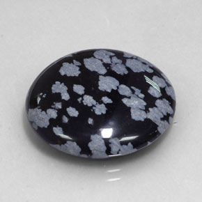 24.99 ct Black Snowflake Obsidian Stone, Natural Snowflake Obsidian in Round Cabochon Shape for Sale