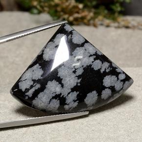 40.57 ct Multicolor Snowflake Obsidian Gemstone, Snowflake Obsidian Gem in Shark Fin Cabochon Shape for Sale.