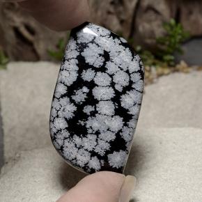 43.74 ct Multicolor Snowflake Obsidian Gemstone, Snowflake Obsidian Gem in Fancy Cabochon Shape for Sale.