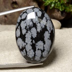 36.23 ct Multicolor Snowflake Obsidian Gemstone, Snowflake Obsidian Gem in Oval Cabochon Shape for Sale.