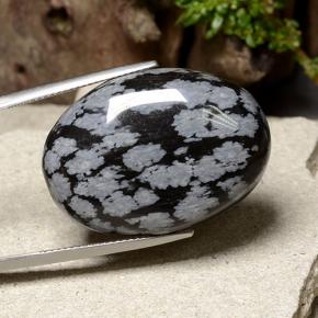 36.23 ct Multicolor Snowflake Obsidian Stone, Natural Snowflake Obsidian in Oval Cabochon Shape for Sale