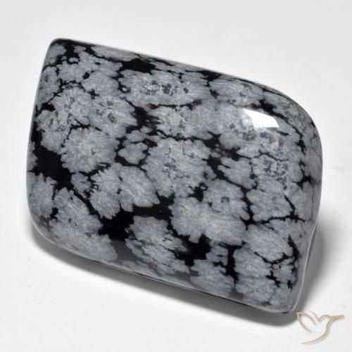38.10 ct Black Snowflake Obsidian Stone, Natural Snowflake Obsidian in Fancy Cabochon Shape for Sale