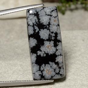 14.09 ct Multicolor Snowflake Obsidian Gemstone, Snowflake Obsidian Gem in Baguette Cabochon Shape for Sale.