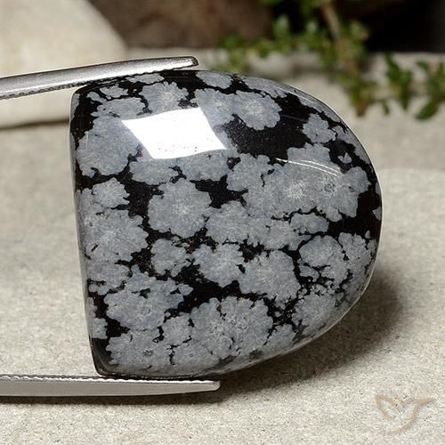 37.14 ct Black Snowflake Obsidian Stone, Natural Snowflake Obsidian in Fancy Cabochon Shape for Sale