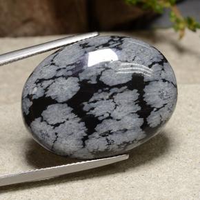 29.21 ct Multicolor Snowflake Obsidian Stone, Natural Snowflake Obsidian in Oval Cabochon Shape for Sale