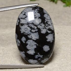 18.62 ct Multicolor Snowflake Obsidian Gemstone, Snowflake Obsidian Gem in Oval Cabochon Shape for Sale.
