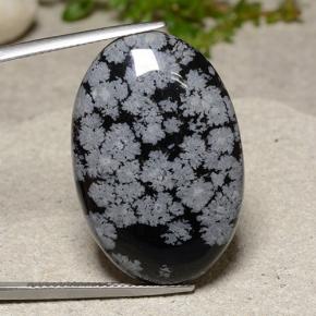 30.5ct Oval Cabochon Snowflake Snowflake Obsidian for sale thumb image of 30.5ct Oval Cabochon Snowflake Snowflake Obsidian (ID: 485625)